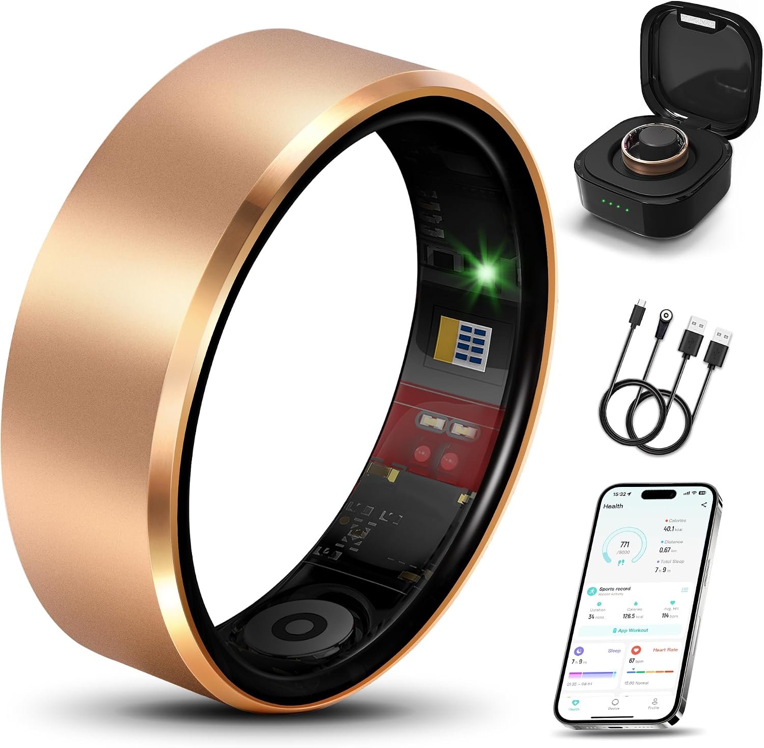 Smart Ring 2.0 for Men Women, Sleep & Fitness Tracker, Warm Gold 12