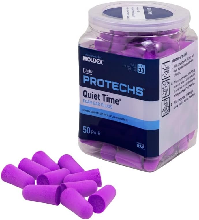 Flents Protechs Quiet Time Foam Ear Plugs, NRR 33, 50 Pair, Purple
