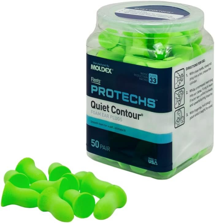 Flents Protechs Quiet Contour Foam Ear Plugs, NRR 33, 50 Pair, Green