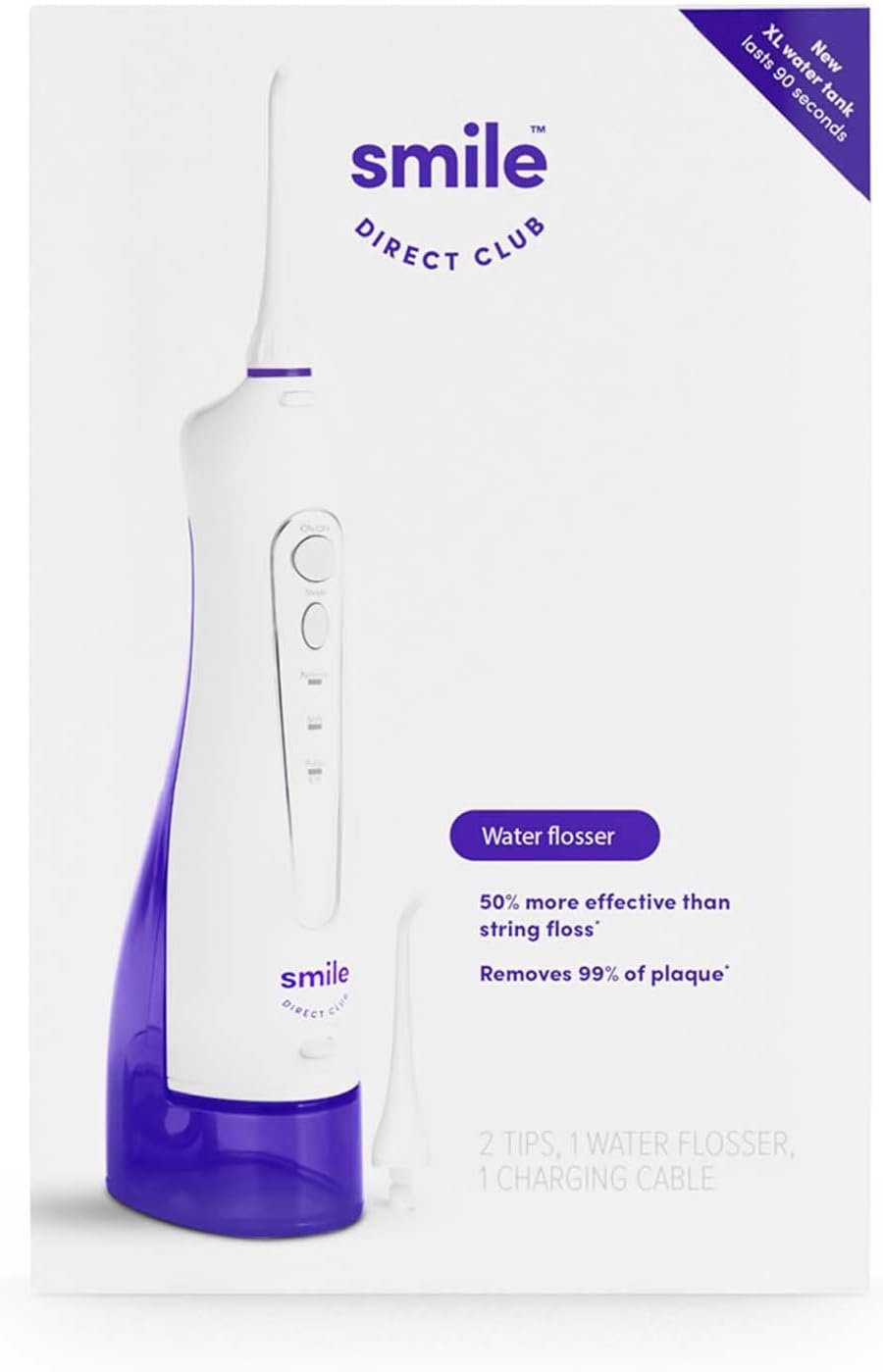 SmileDirectClub Premium Edition Water Flosser – XL Water Reservoir with 2 Nozzles, Waterproof and Cordless Design, 3 Pressure Modes – Removes 99% of Plaque