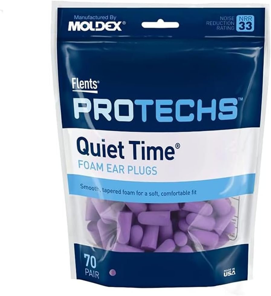 Flents Protechs Quiet Time Foam Ear Plugs, NRR 33, 70 Pair, Purple