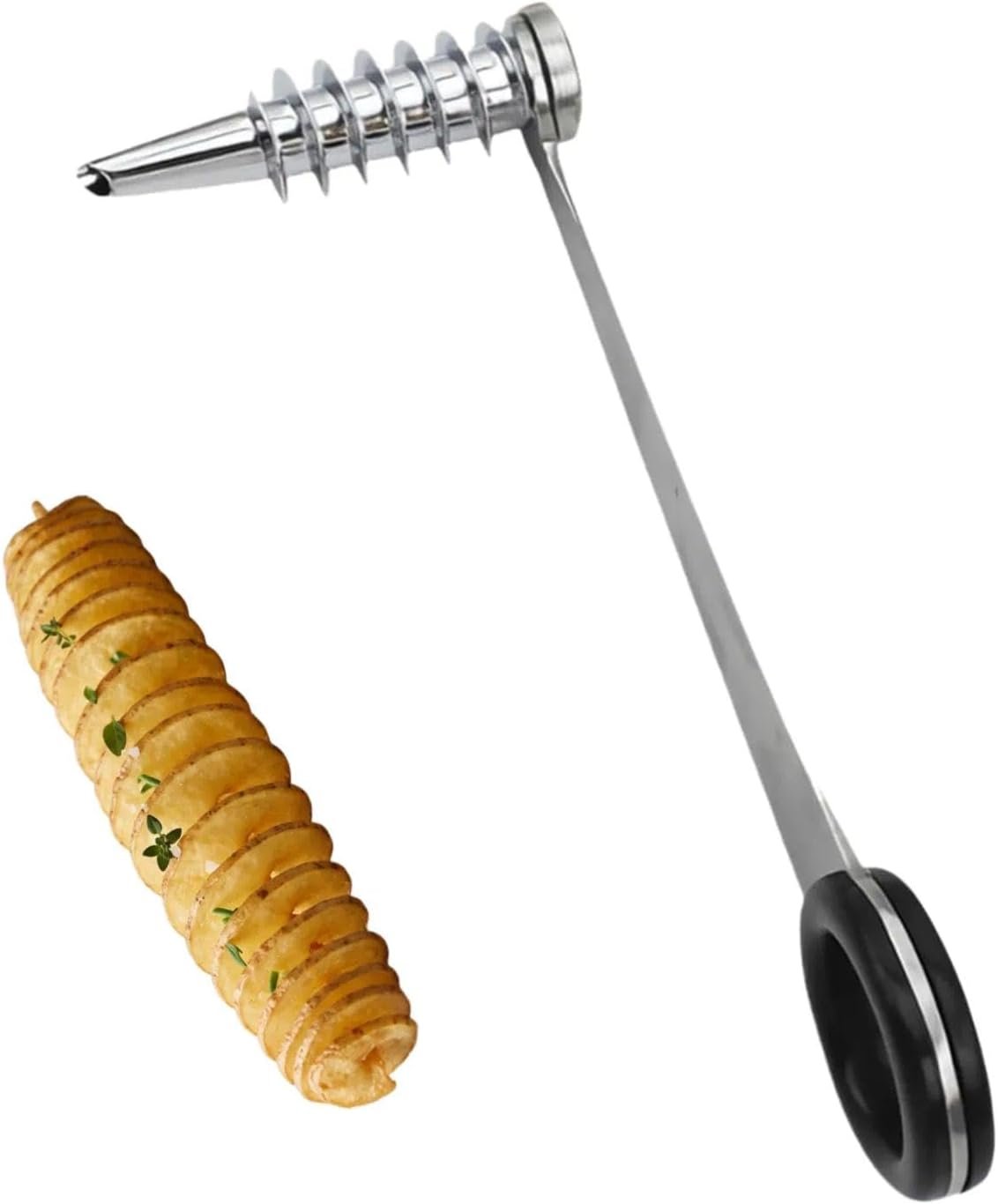Piranha Spiral Cutter for Potatoes, Veggies, Cucumber & Carrot – Stainless Steel Manual Vegetable Spiralizer & Tornado Potato Slicer, Compact Spiral Knife Gadget for Salads, Curly Fries & Garnishing