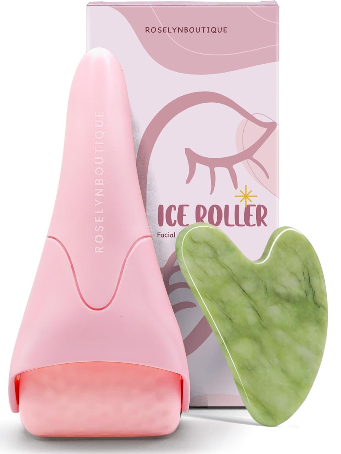 ROSELYNBOUTIQUE Ice Roller for Face & Gua Sha Facial Tools – Wrinkles Fine Lines Puffiness Massager Facial Skin Care Guasha Tools Self Care Gifts for Men Women (Pink)