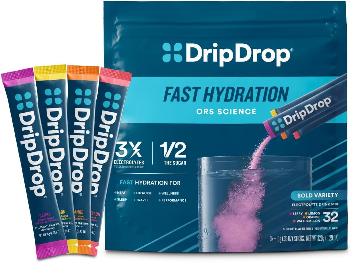 DripDrop Hydration Electrolyte Powder Packets, Bold Variety Pack, 32 Count