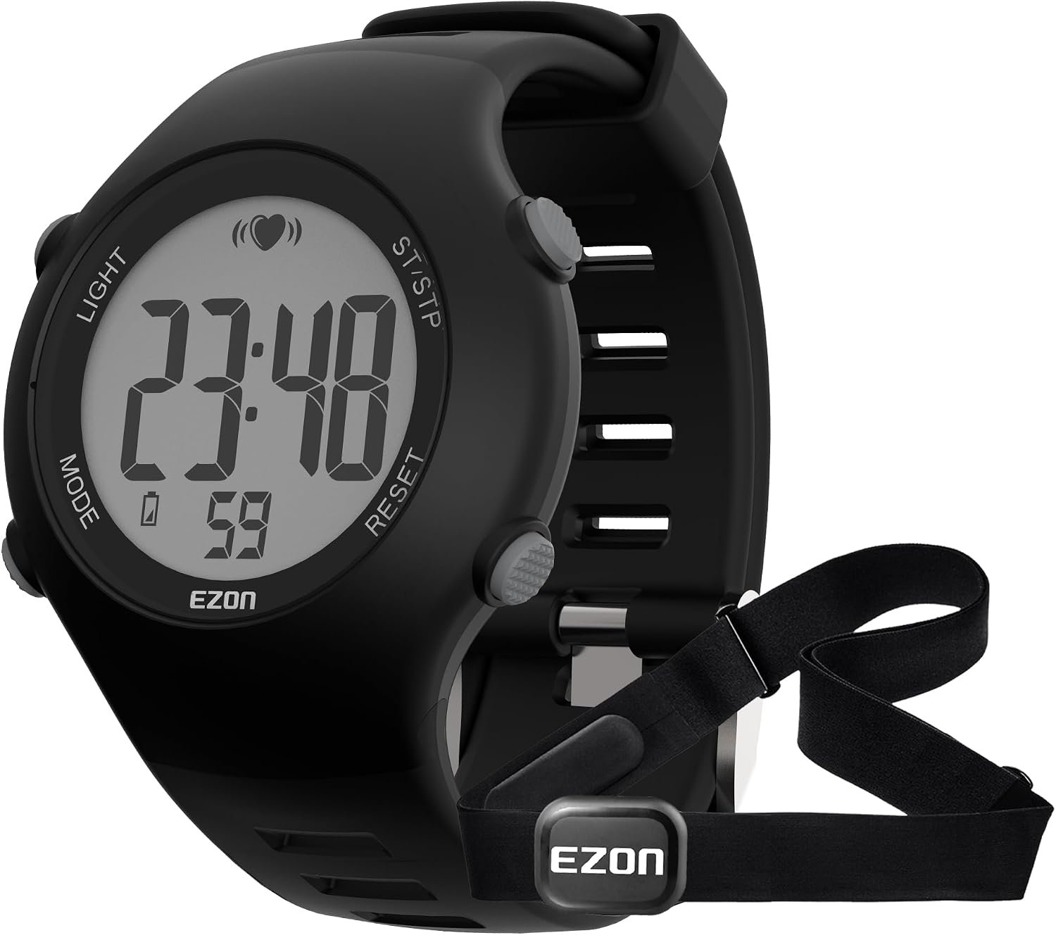 Heart Rate Monitor Chest Strap and Digital Watch,5ATM Waterproof Fitness Tracker with HRM,Calories Burned,Stopwatch and Hourly Chime – Ideal Fitness Presents for Men and Women