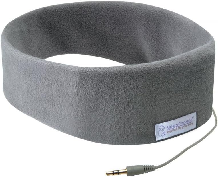 AcousticSheep SleepPhones Classic | Corded Headphones for Sleep, Travel, and More | The Original and Most Comfortable Headphones for Sleeping | Soft Gray – Fleece Fabric (Size M)