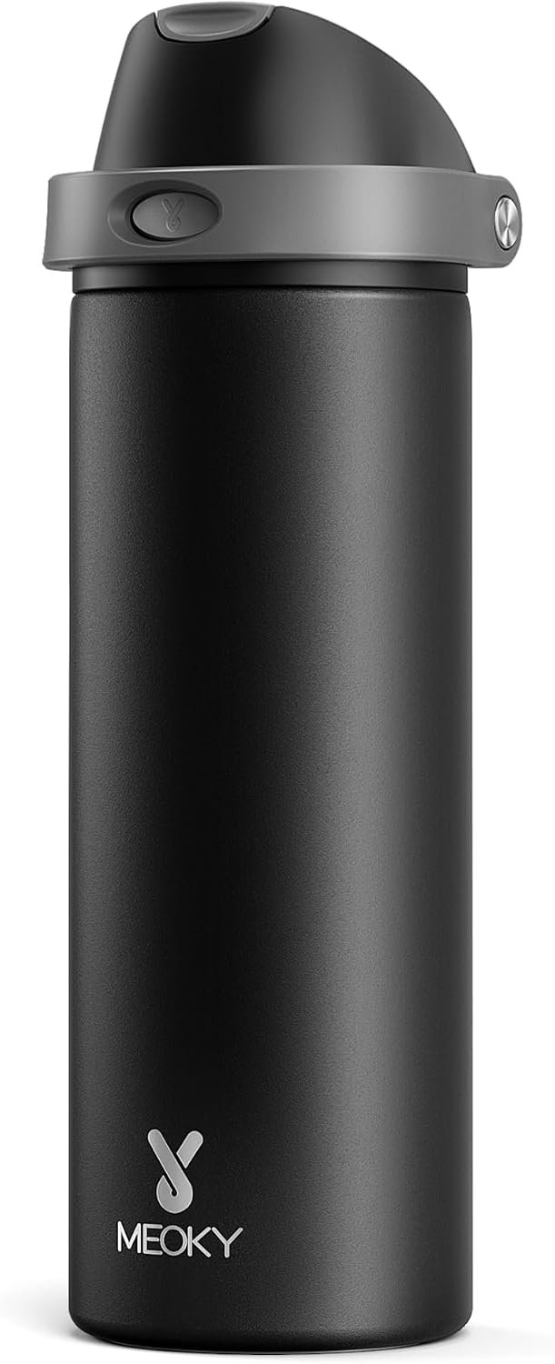 Meoky 24 Oz Insulated Stainless Steel Water Bottle with 2-in-1 Straw and Spout Lid, Leak Proof, Cold for 24 Hours, BPA-Free, Fits Car Cup Holder – 1 Pack, Night