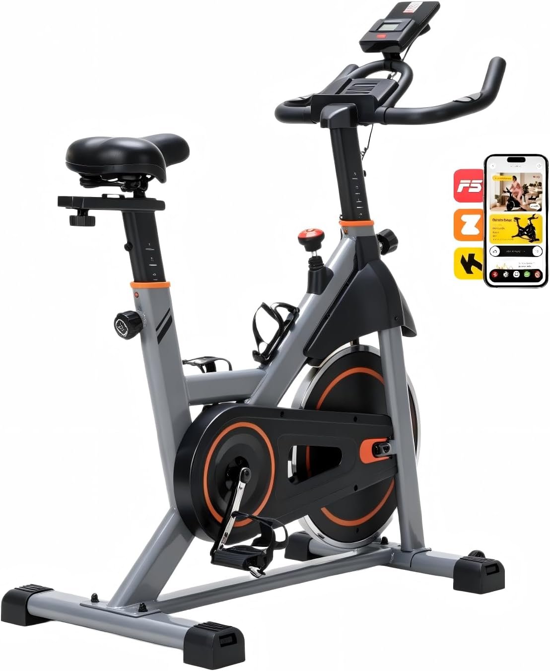 OLIXIS Exercise Bike with APP Control, Brake Pad Stationary Bikes with Quiet Magnetic Resistance, Indoor Cycling Spin Workout Bike with 300.0 lbs Weight Capacity,Orange/Red/Blue