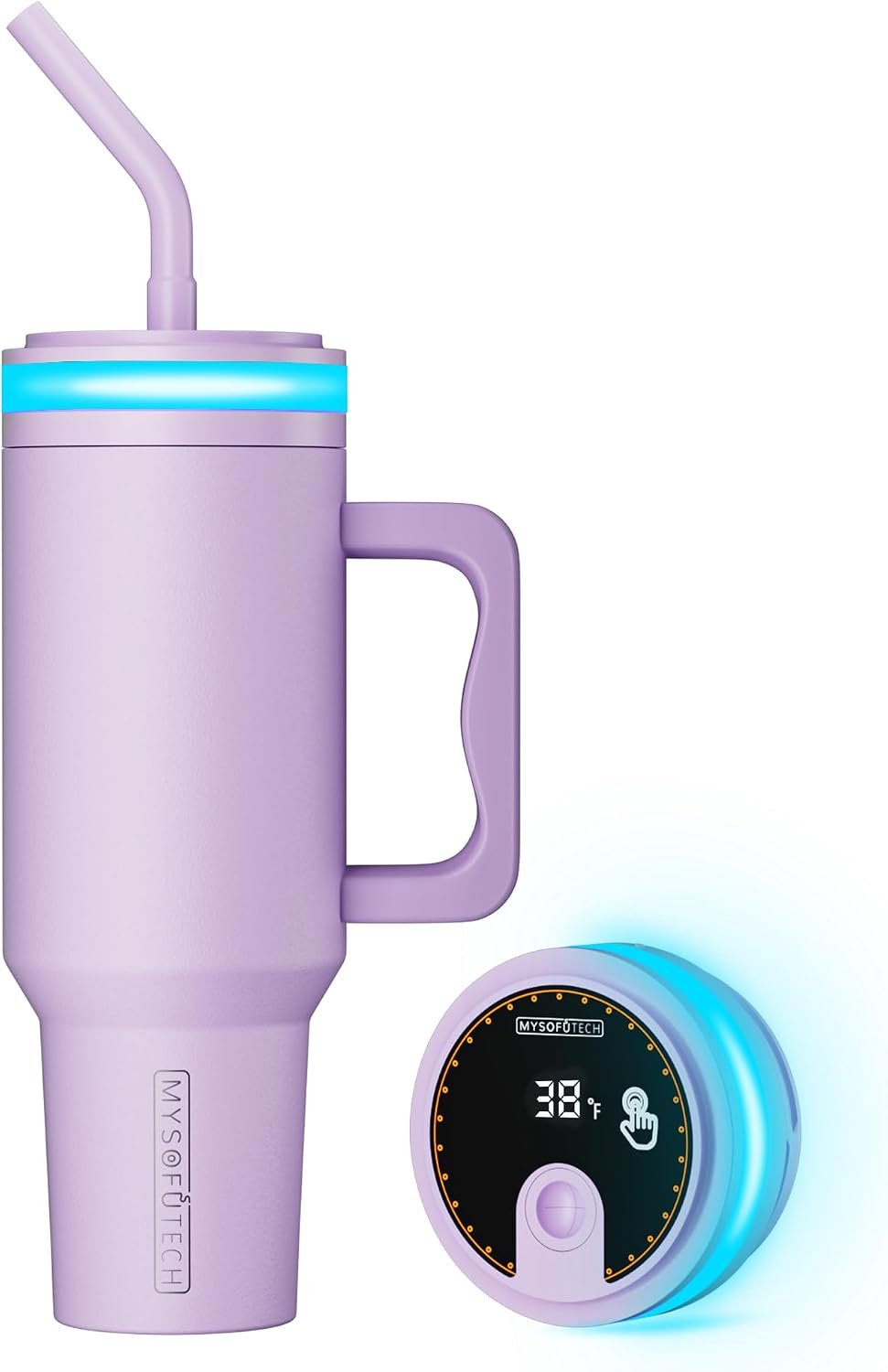 Smart Water Bottle with LED Hydration Reminder,Temperature Display And Alarm,RGB LED Lights Around the Lid,40oz,Insulated Stainless Steel,Ideal Gift for Family and Friends (Lavender)