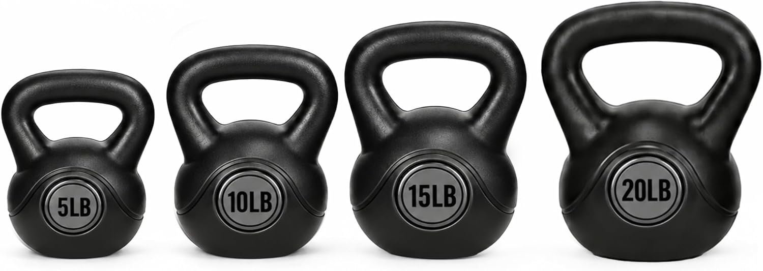 BalanceFrom Vinyl Kettlebell Set, 30/45/50/75 Pound Options – Cement-Filled Strength Training Weights with Ergonomic Grip and Color Coding for Full Body Fitness at Home or Gym