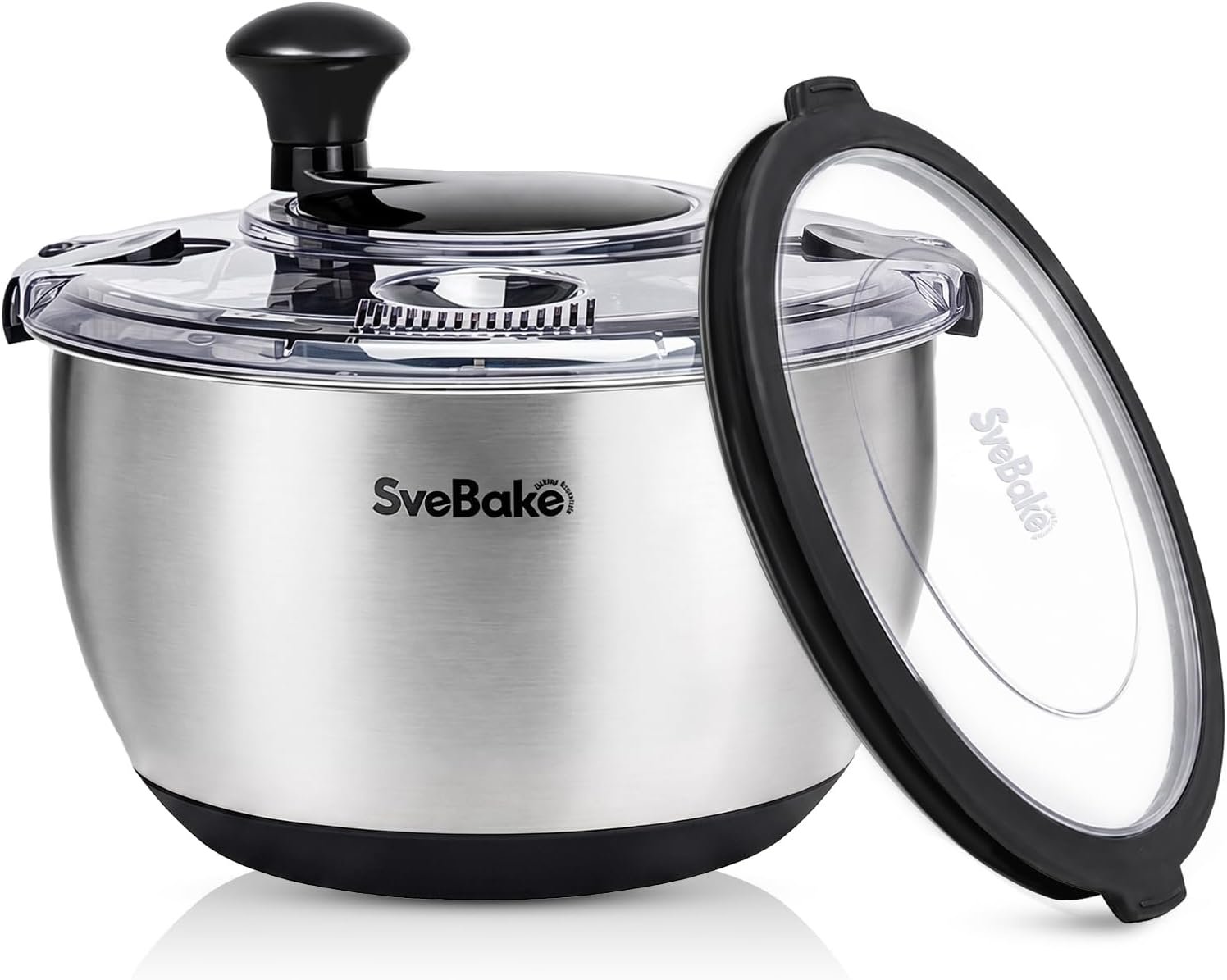 SveBake Stainless Steel Salad Spinner with Storage Lid, BPA‑Free, 4.8 Qt