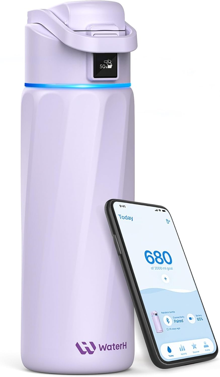 WaterH BOOST Smart Water Bottle Tracker with Reminder, Purple, 24oz