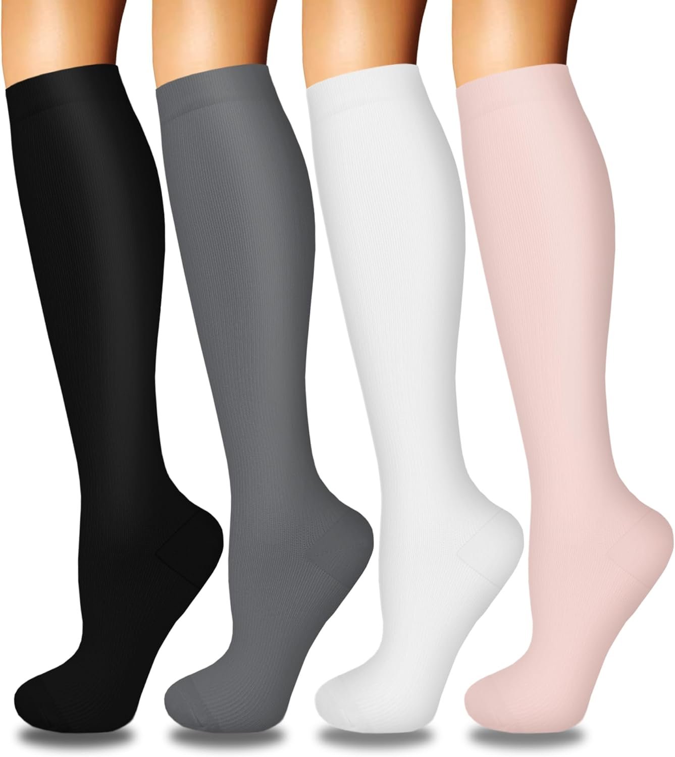 4 Pairs Compression Socks for Women & Men -Best Support for Nurses,Running,Athletic,Travel,Flying,Medical