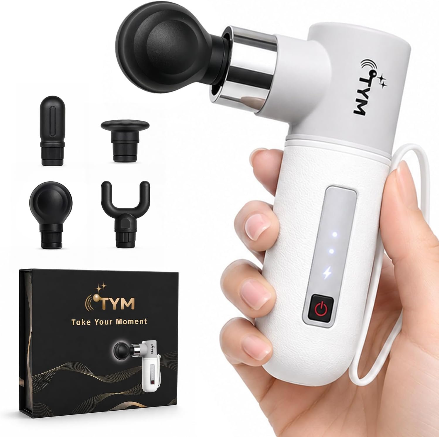 Mini Massage Gun Deep Tissue, Small Travel Muscle Massager 4 Heads