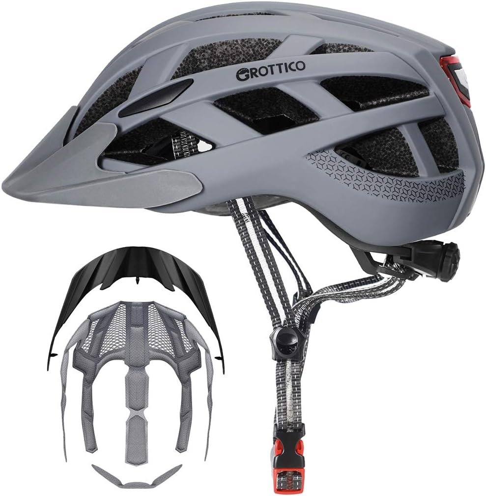 Adult-Men-Women Bike Helmet with Light – Mountain Road Bicycle Helmet with Replacement Pads & Detachable Visor