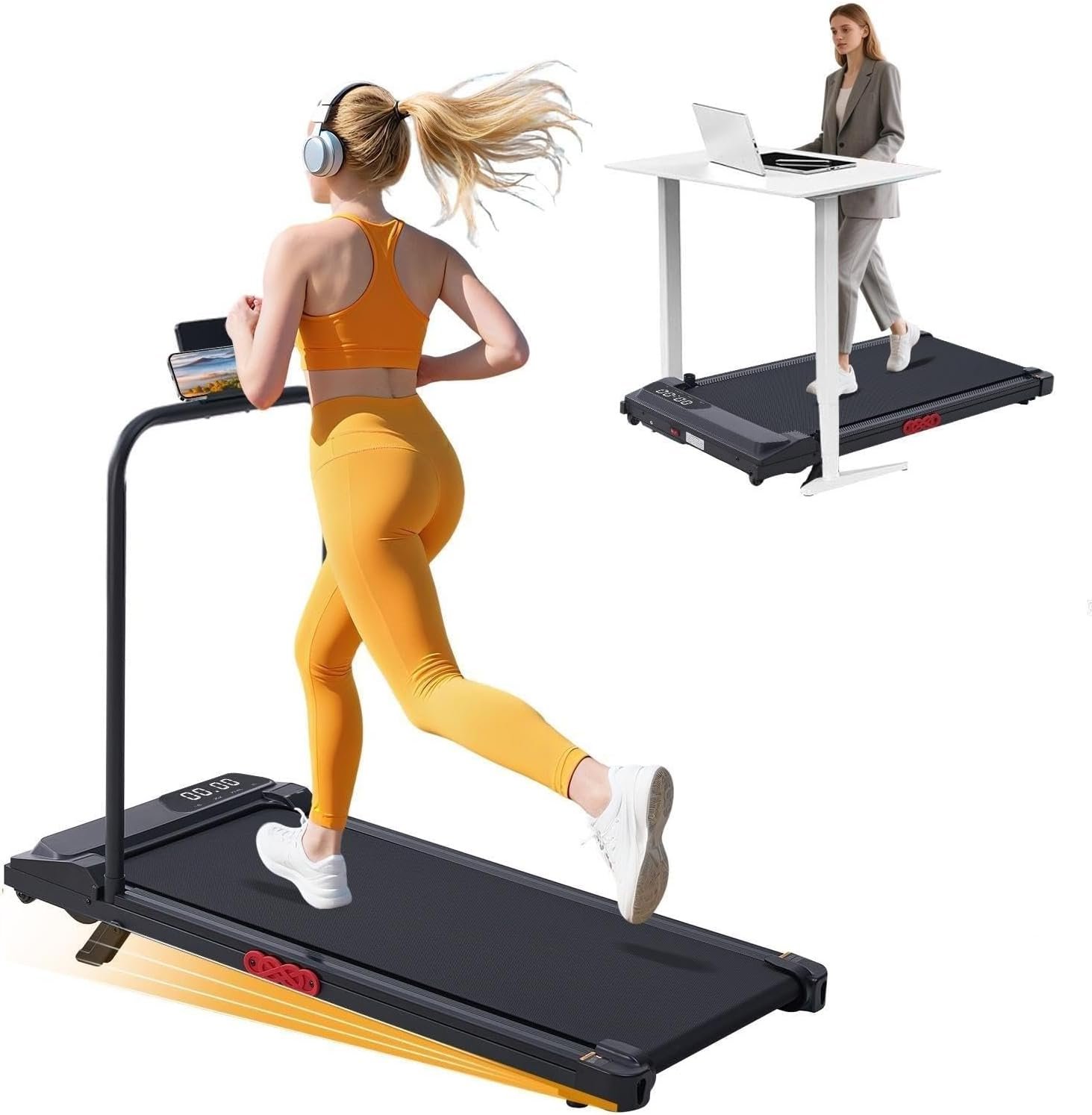 KASSADIN Portable Walking Pad Treadmills with Handle Bar Incline for Home