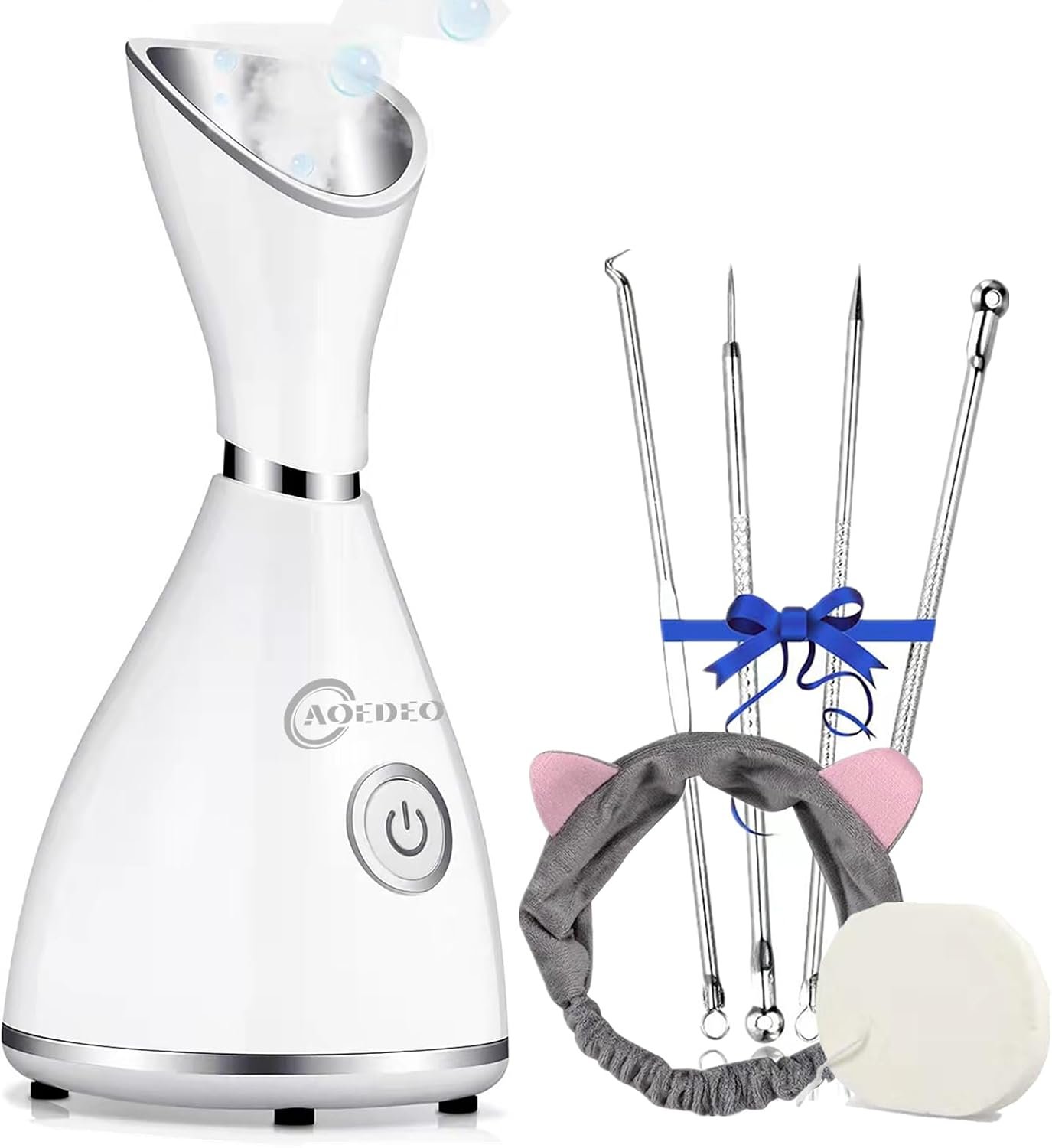 Face Steamer for Facial Deep Cleaning Nano Ionic Warm Mist Humidifier Home Sauna SPA Face with 4 Piece Stainless Steel Skin Kit,Hair Band,Wash Face Sponge