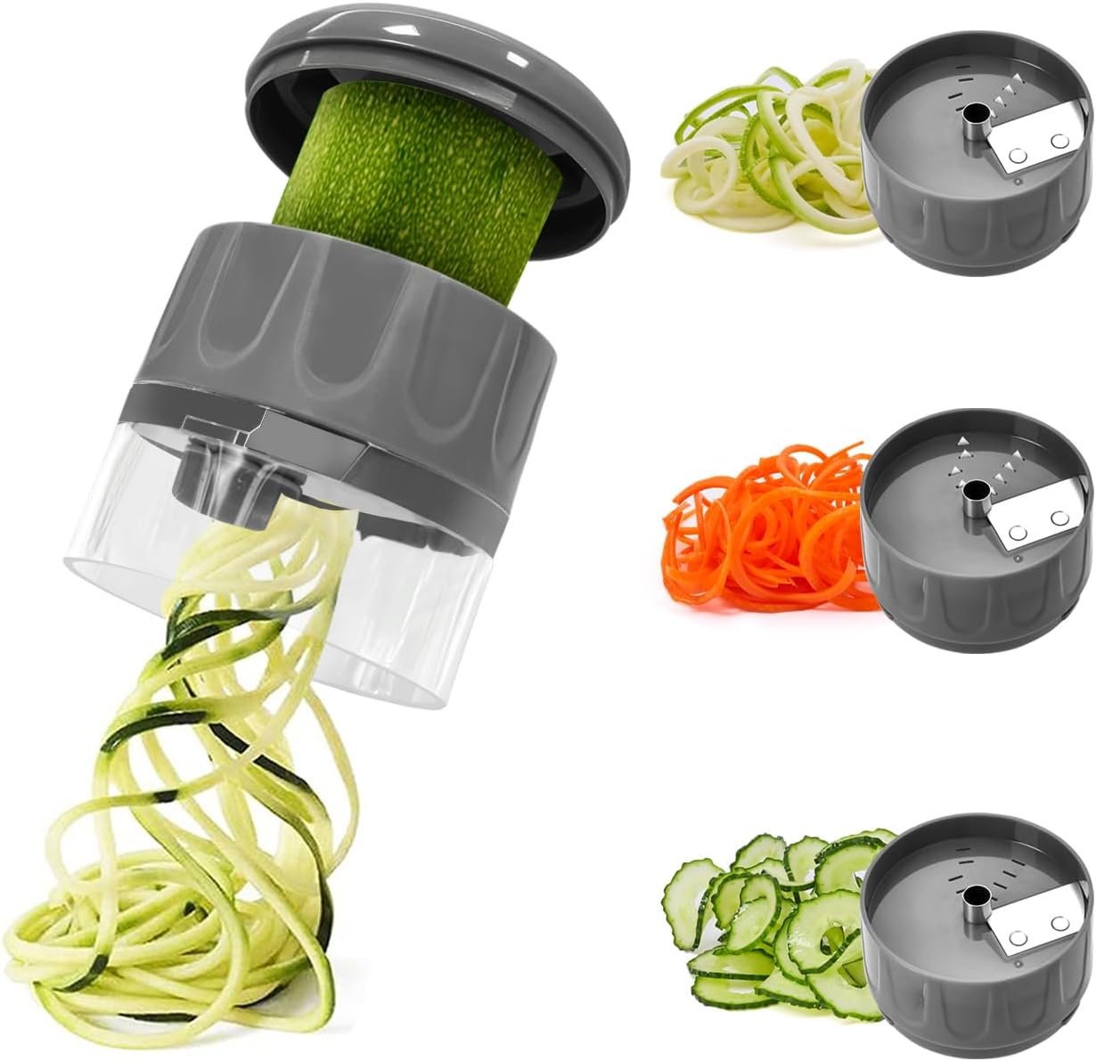 3 in 1 Vegetable Spiralizer Slicer, Adjustable Zucchini Carrot Noodle Maker, Cucumber Spiral Cutter, Easy to Use Kitchen Tool（Dark Grey）