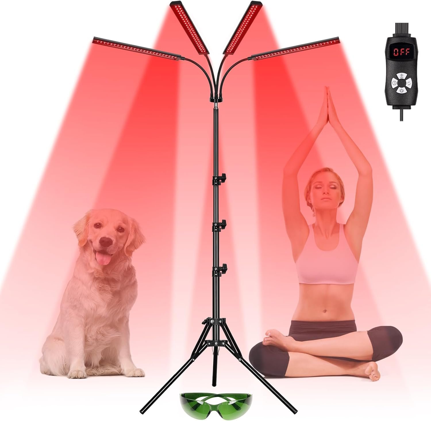 4-Head Red Light Therapy Lamp, 200 LEDs with Adjustable Stand
