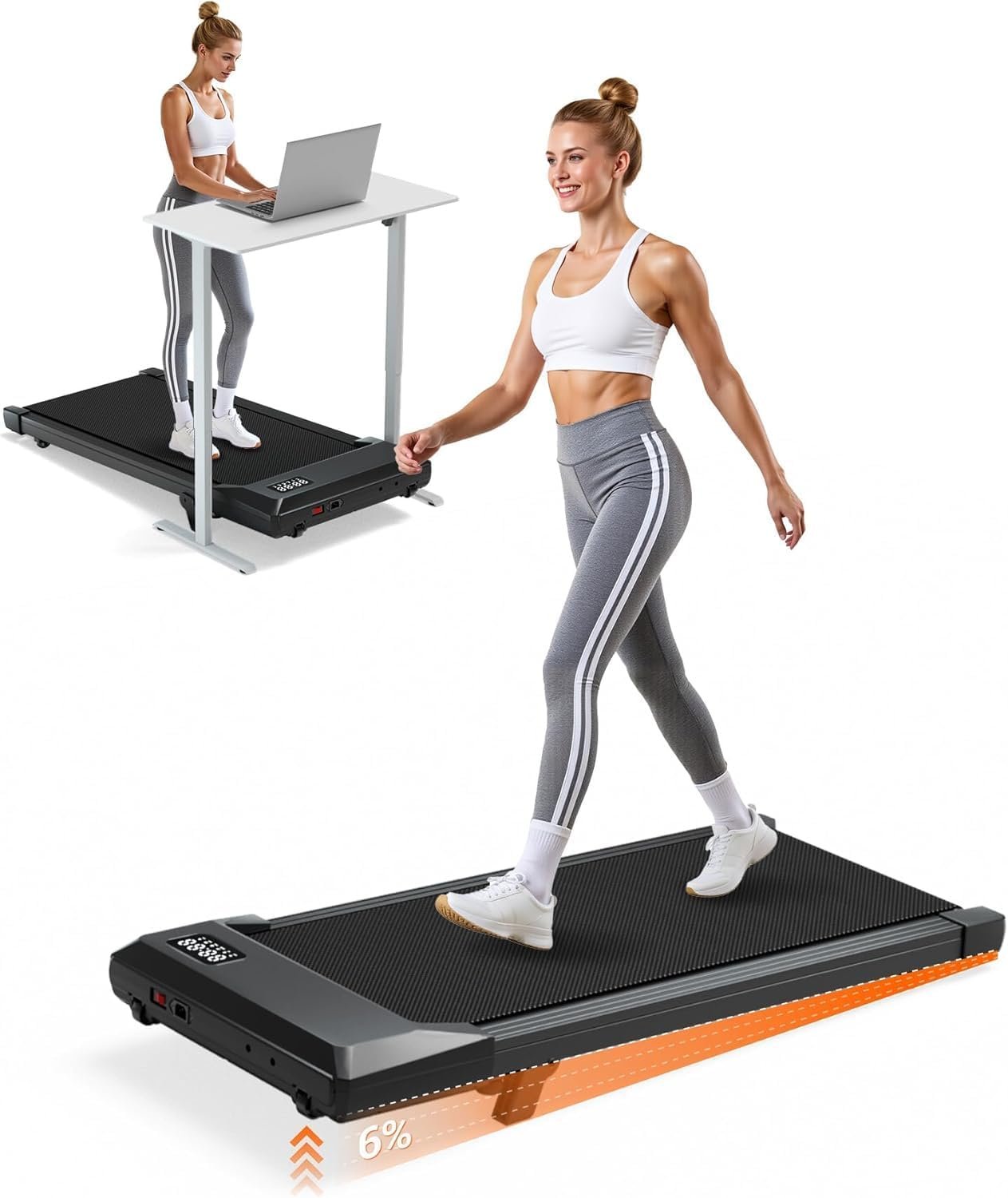 MJWW Walking Pad, Auto Incline, 3.0HP, 300lb, Under-Desk, Remote LED