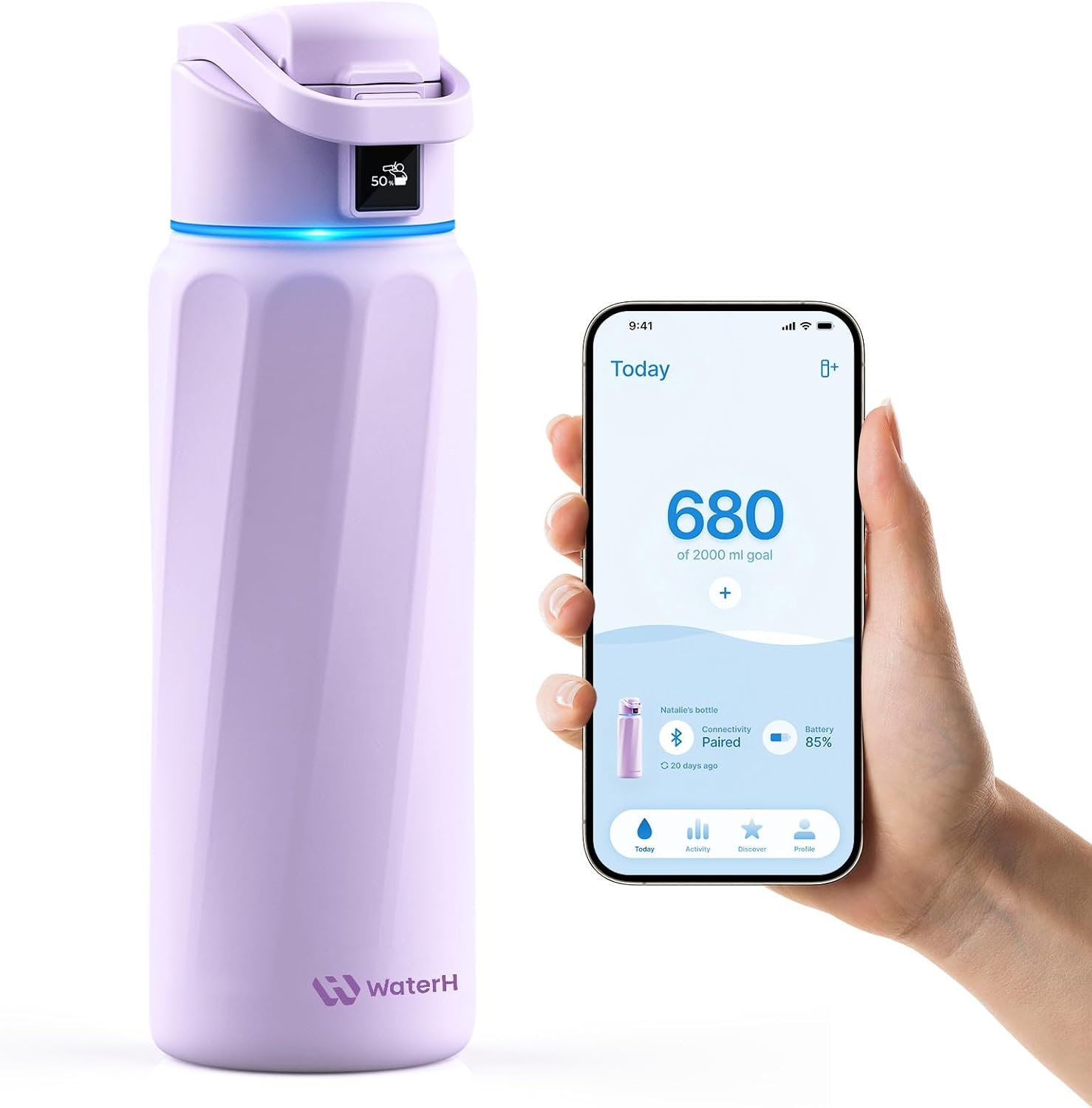 WaterH BOOST Smart Water Bottle Tracker with Reminder, Purple, 32oz