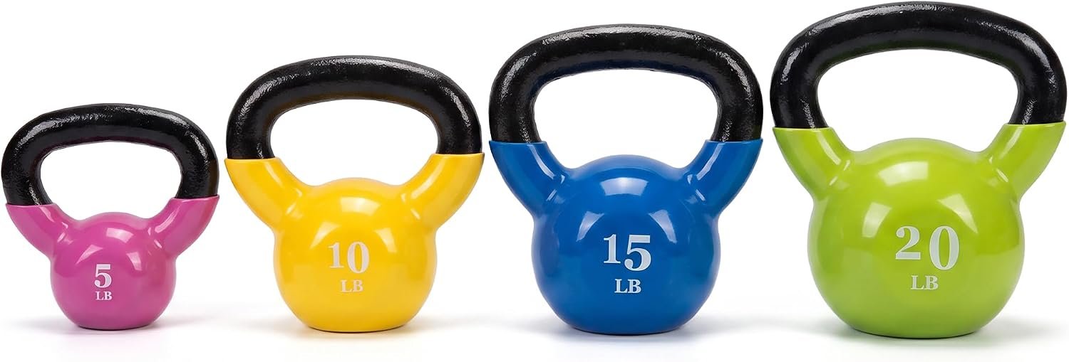 BalanceFrom ​Colored Vinyl Coated Cast Iron Kettlebell Set, 30/45/50/75 Pound Options Strength Training Weights with Ergonomic Grip for Full Body Fitness at Home or Gym