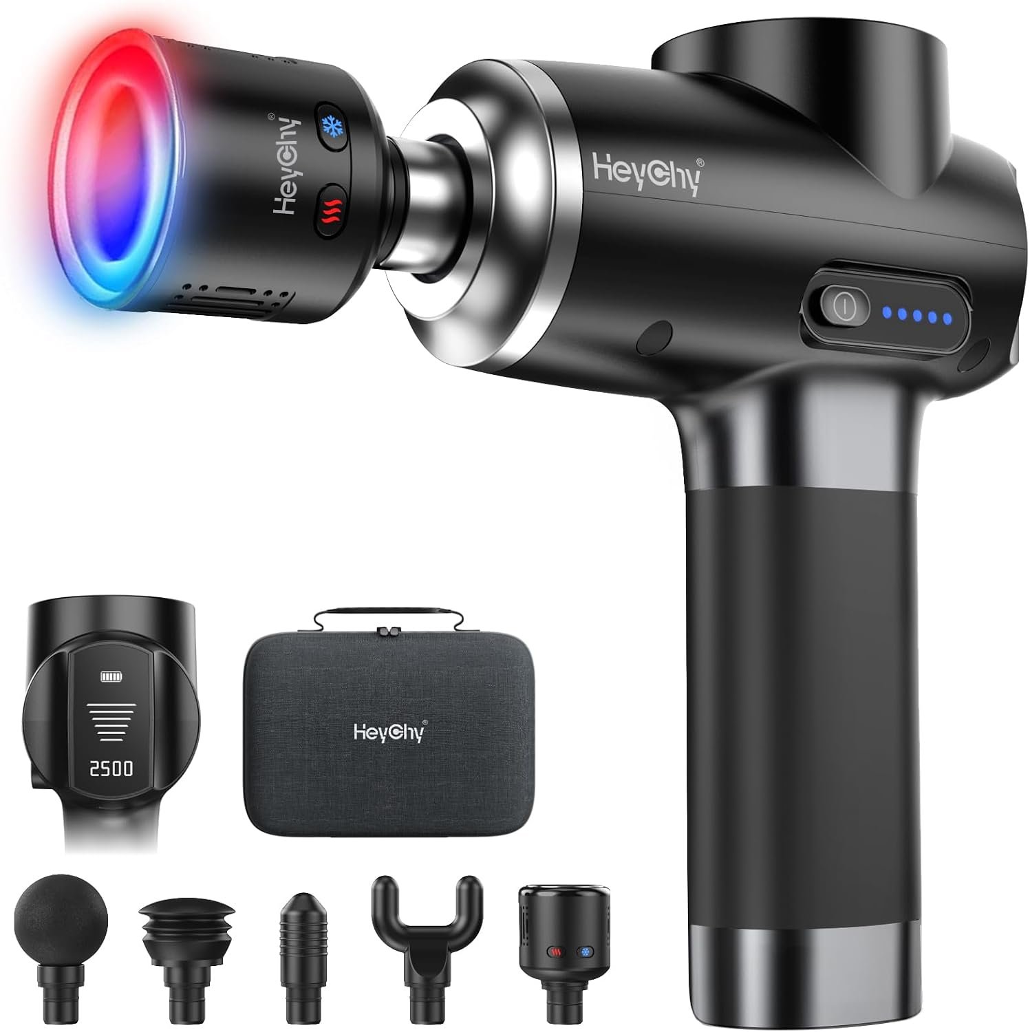 HEYCHY Massage Gun Deep Tissue, Muscle Massager with Heat and Cold, 5 Heads