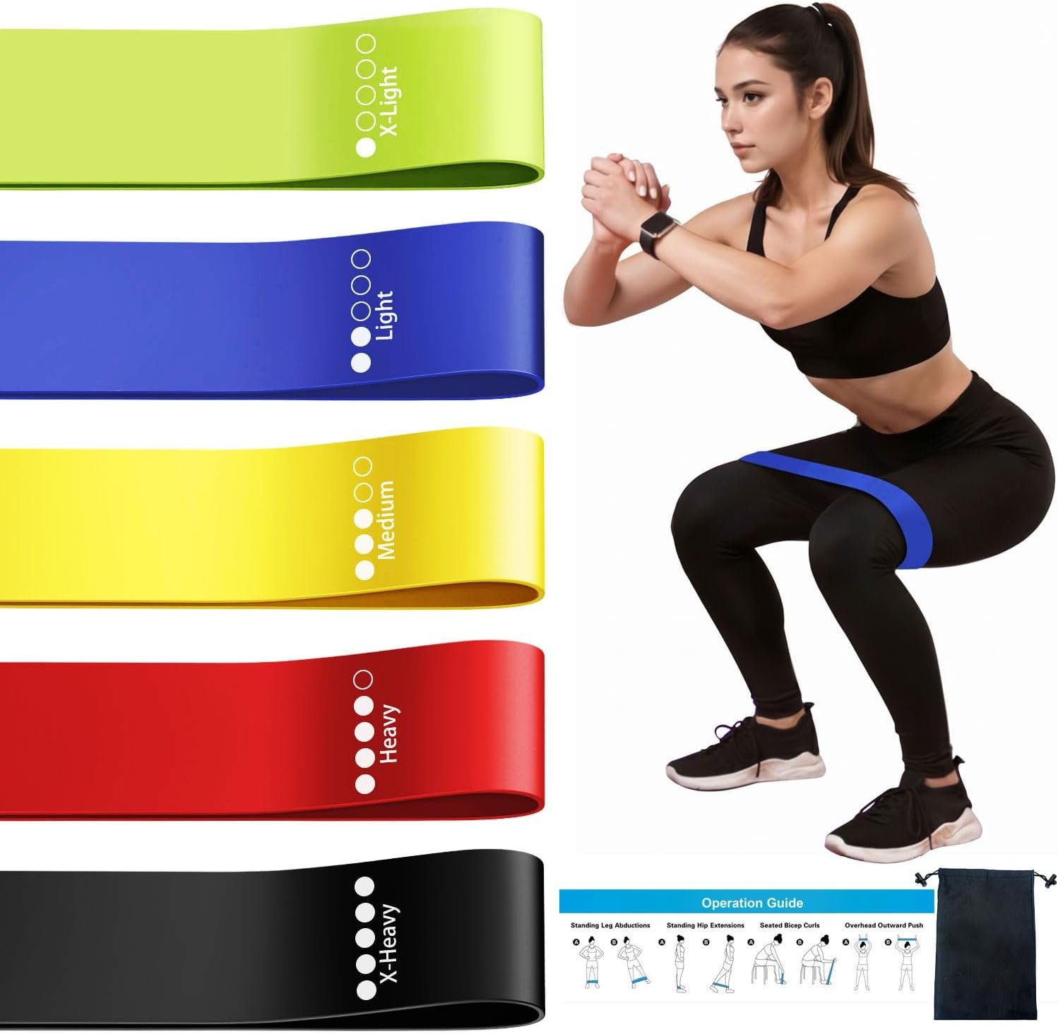 Resistance Loop Exercise Bands for Home Fitness, Yoga Pilates, Stretching, Strength Training, and Physical Therapy – Elastic Bands Set Workout Bands for Women&Men (5pcs Set)