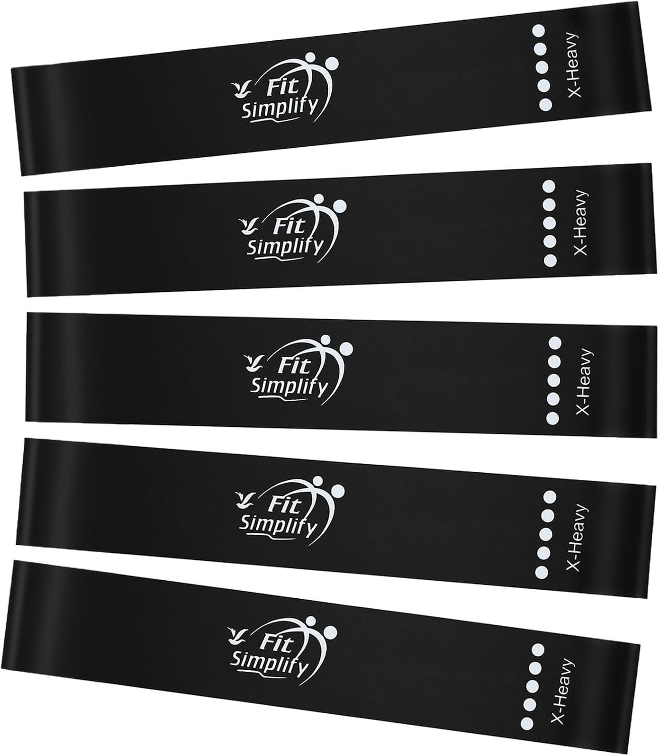 Fit Simplify Resistance Loop Exercise Fitness Bands with Instruction Guide and Carry Bag, Set of 5