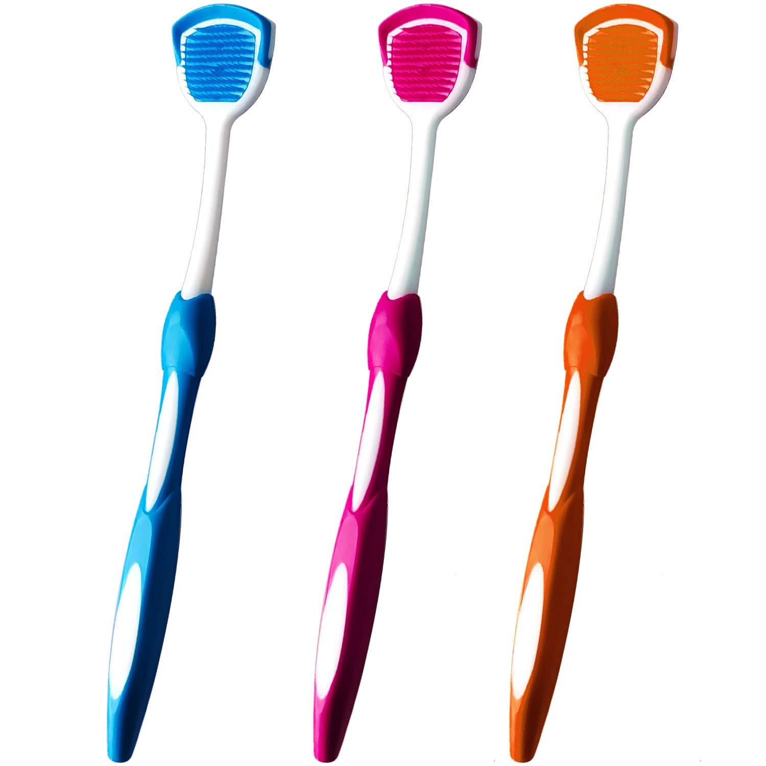 Tongue Brush, Tongue Scraper, Tongue Cleaner, Tongue Scraper Brush, Tongue Cleaner Brush, Tongue Brushes Helps Fight Bad Breath, 3 Tongue Scrapers, 3 Pack (Blue & Orange & Red)