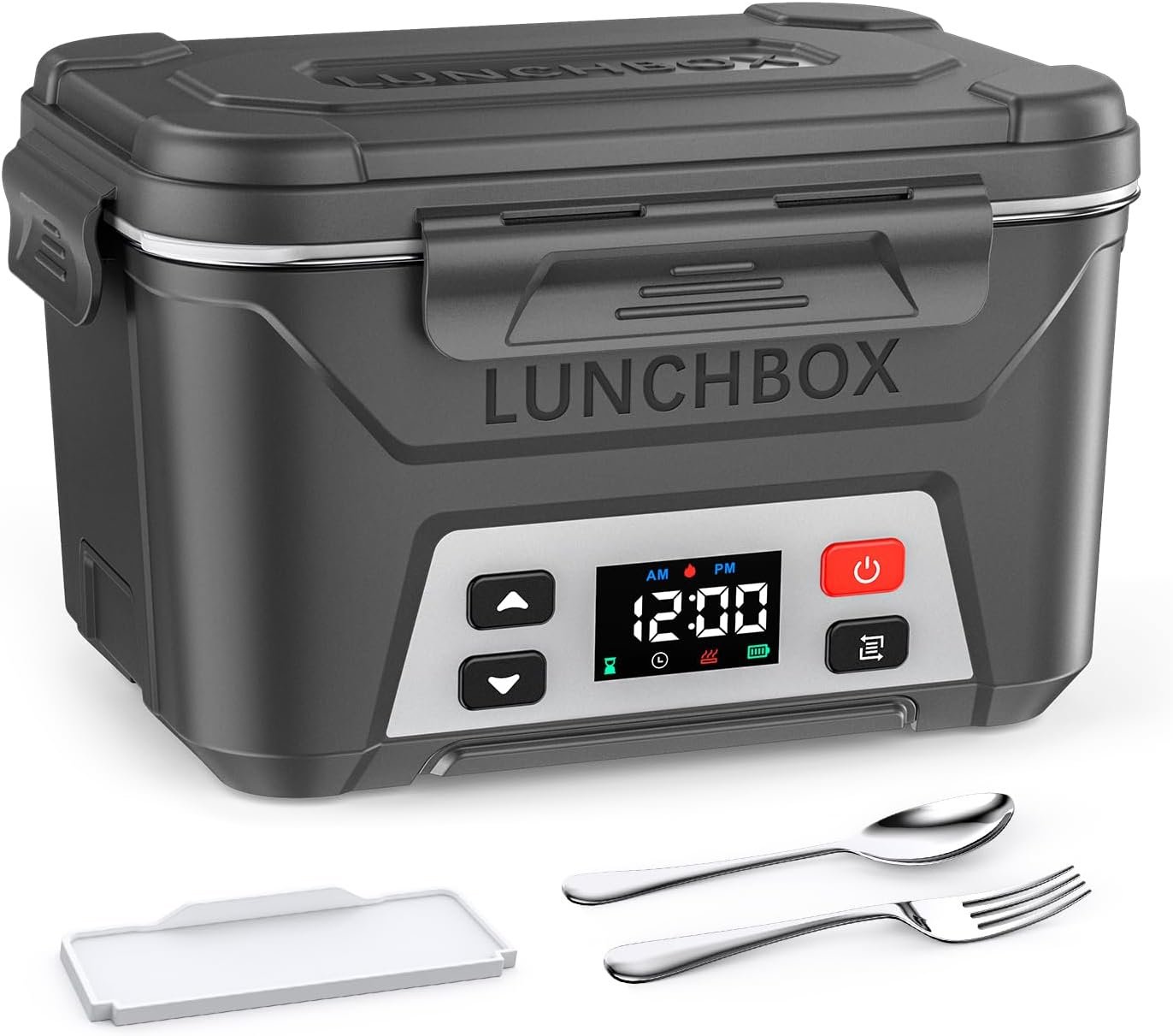 EAST OAK Heated Lunch Box Battery Powered with Automatic Heating (Gray, Large)