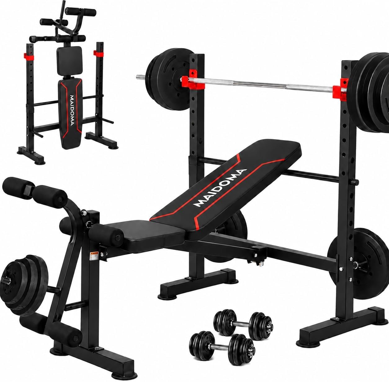 MAIDOMA 1500LBS Weight Bench Set with Leg Extension and Leg Curl, Adjustable Bench Press with Squat Rack, Foldable Flat Incline Decline Workout Bench for Home Gym Full Body (US Stock)