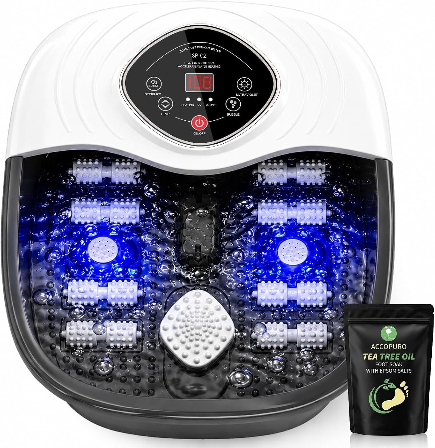 Foot Spa Bath Massager with Heat, UV Ozone & Oxygen Bubbles, Shiatsu Rollers Epsom Salt Temperature Control, Relieves Stress and Feet Pain – Home Pedicure Soaking Tub Gift for Women/Men
