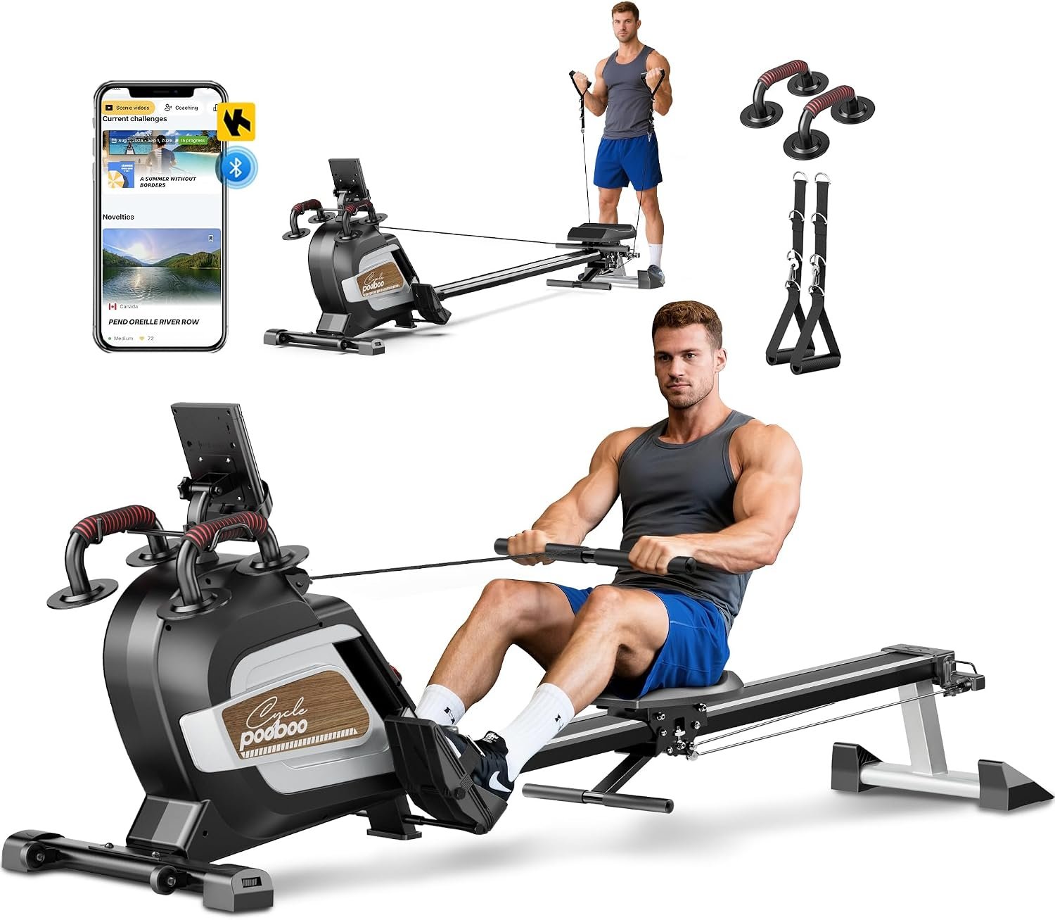 pooboo Rowing Machine for Home, Foldable Magnetic Rowing Machine