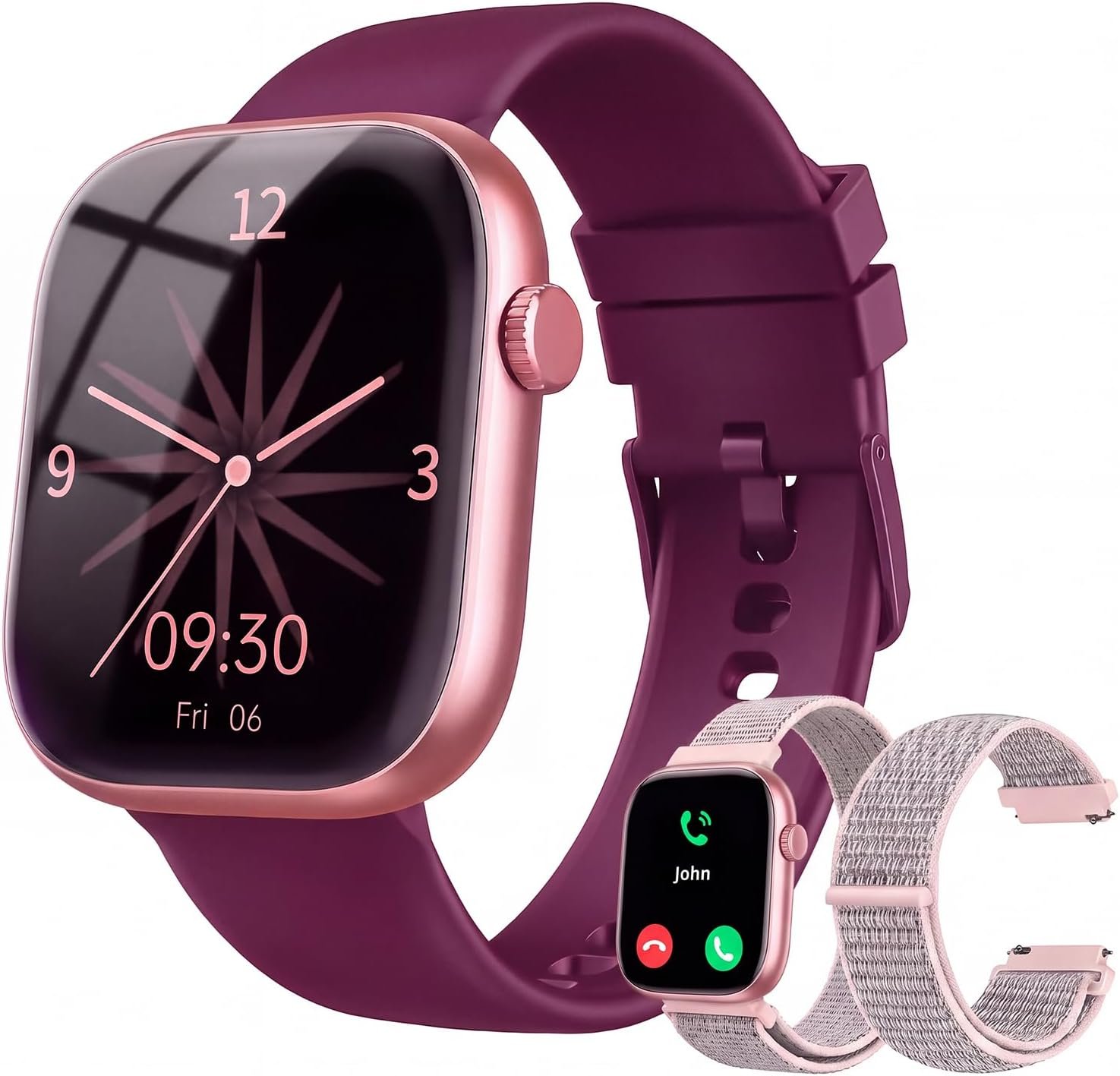 Smart Watch for Women, Bluetooth Answer/Make Calls, 1.83″HD Screen, 2 Bands