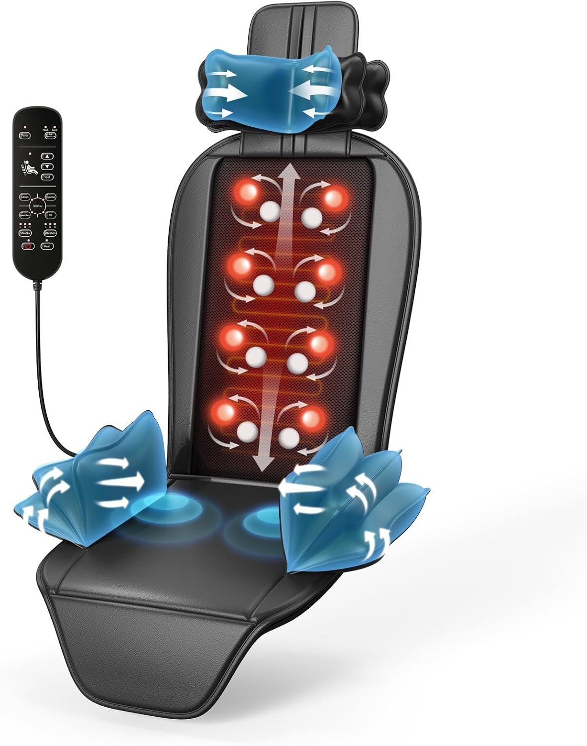 comrelax Shiatsu Massage Cushion with Heat, Moving Kneading Neck and Back Massager with Wraparound Neck Support, Seat Side Support and Vibration for Recliner, Sofa and Home Office