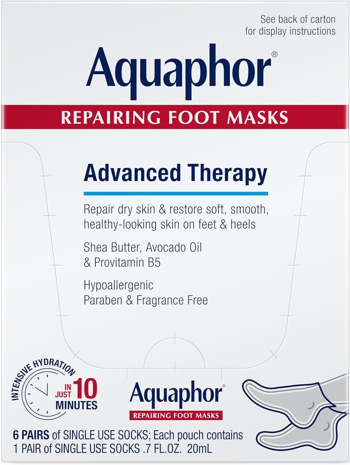 Aquaphor Advanced Therapy Repairing Foot Masks, 6 Masks x 0.7 FL OZ