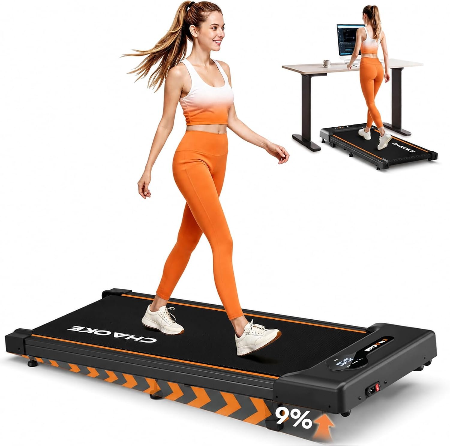 CHAOKE Walking Pad Treadmill for Home, 6.2MPH Under Desk Walking Pad with 9% Incline for Office Small Spaces, 2.75HP Quiet Running Machines, Remote Control, 330LBS Capacity, 12 HIIT Programs