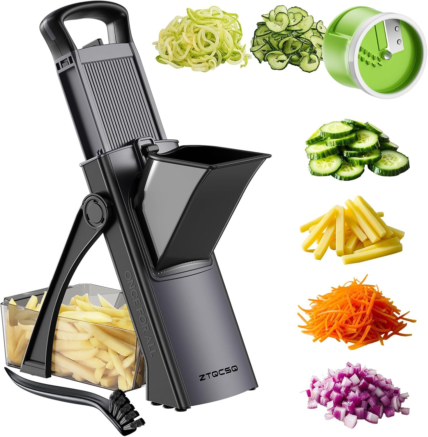 [All in 1] Safe Mandoline Veggie Slicer + Spiralizer for Kitchen