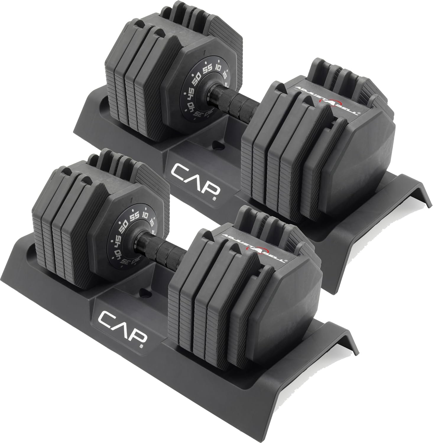 CAP ADJUSTABELL Adjustable Dumbbell Set, Premium Quick Select Adjustable Weights for Strength Training, Singles & Pairs, 25 LB & 55 LB, Hex Dumbbells, Multiple Handle Options