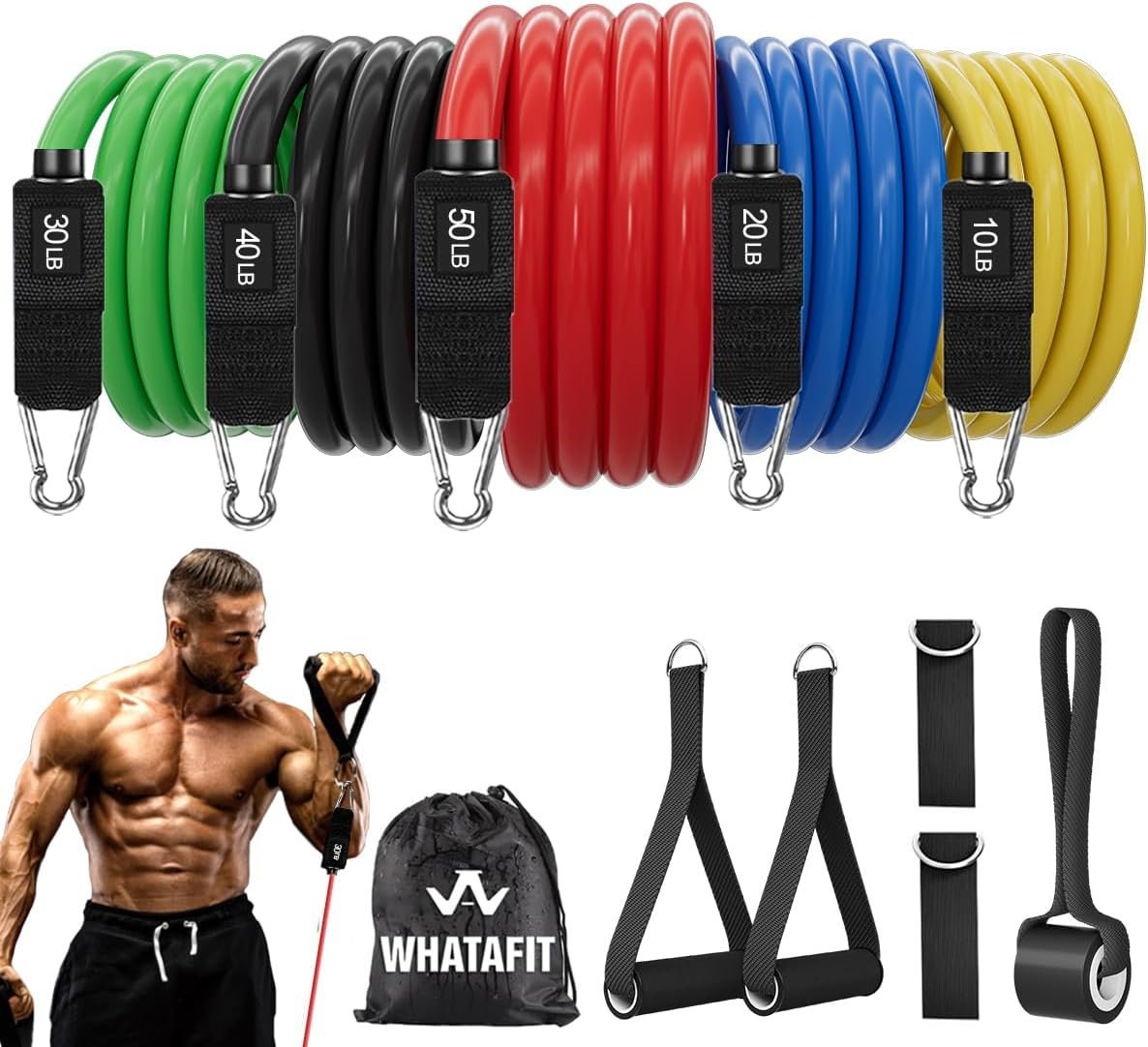 WHATAFIT Resistance Bands with Handles, Exercise Bands Set for Working Out