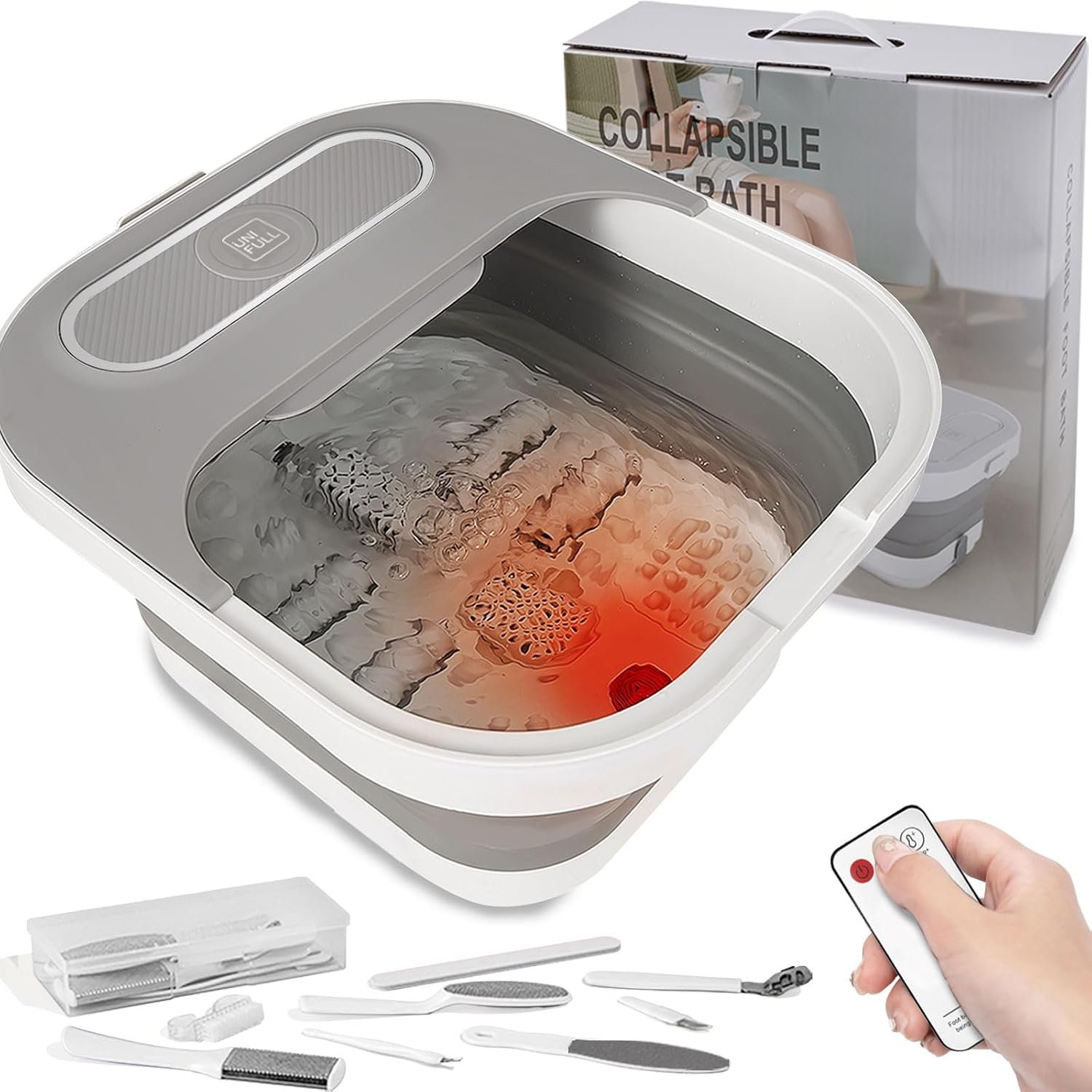 Collapsible Foot Spa Bath with Heat and Massager Rollers, Remote Control