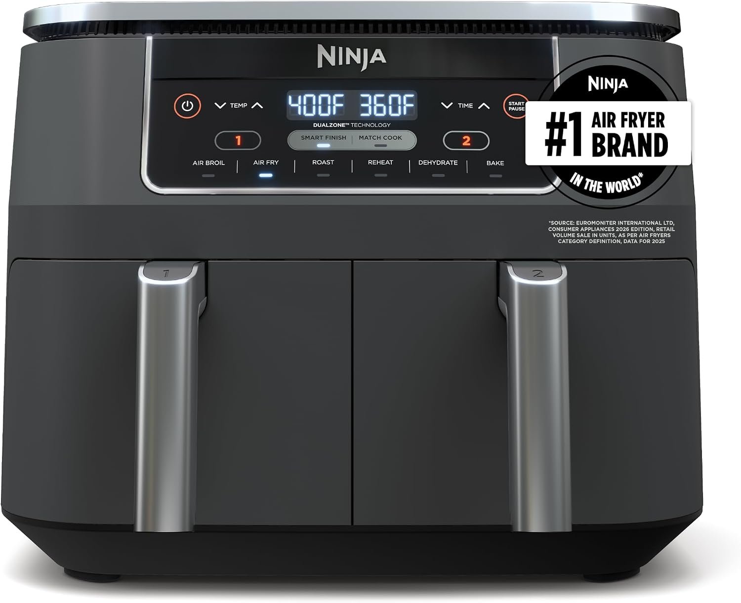 Ninja Foodi Air Fryer, 8 Qt DualZone, 6-in-1, Grey, DZ201