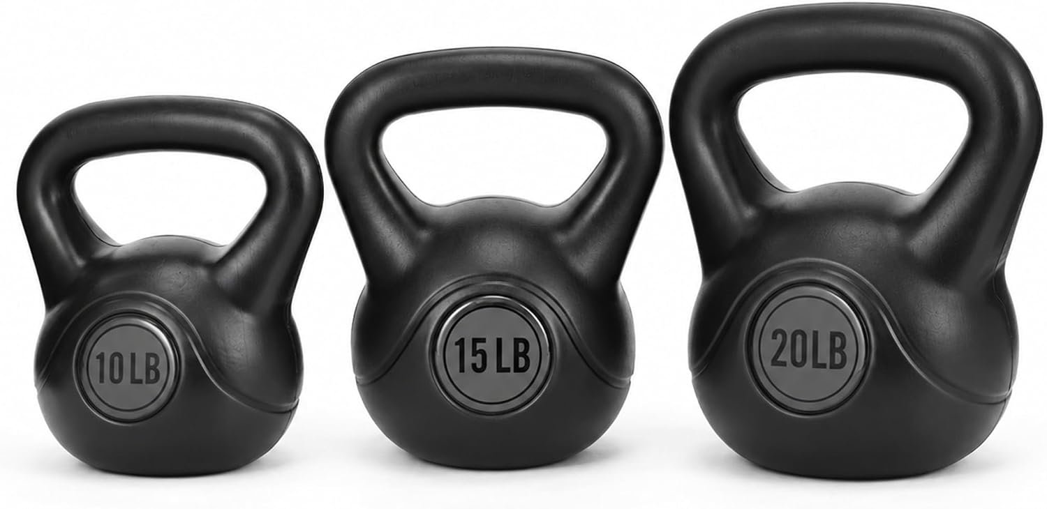 BalanceFrom Vinyl Kettlebell Set, 30/45/50/75 Pound Options – Cement-Filled Strength Training Weights with Ergonomic Grip and Color Coding for Full Body Fitness at Home or Gym