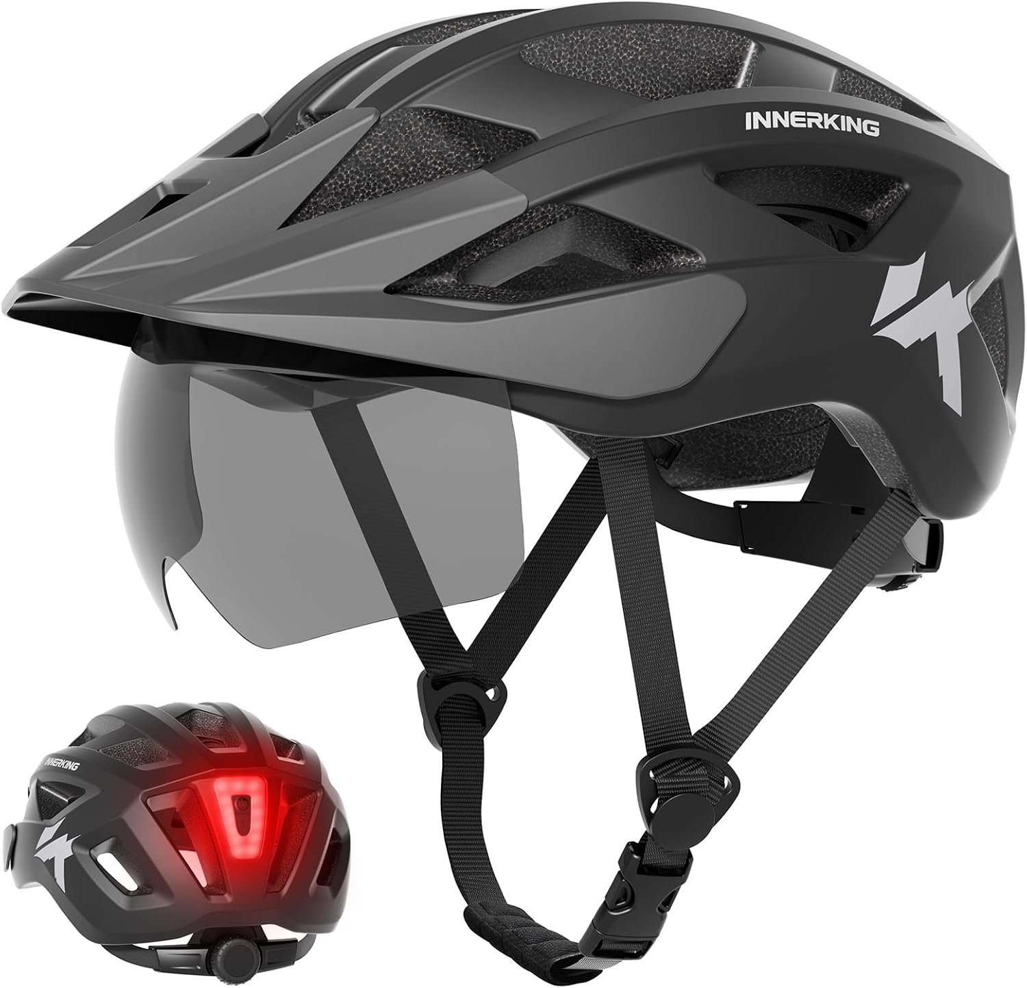 InnerKing Adult Bike Helmet Rear Light & OTG Magnetic Goggles for Men Women