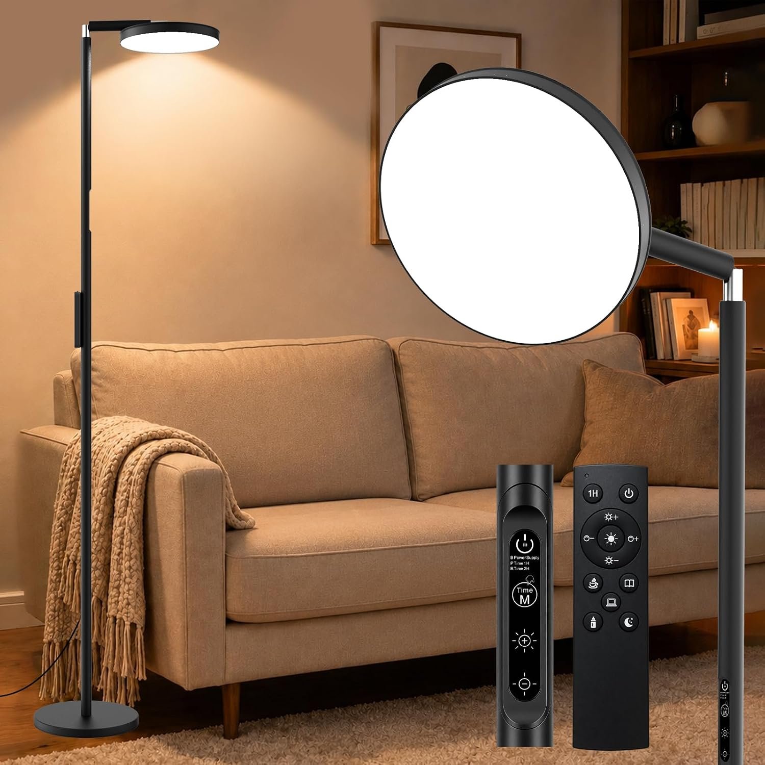 12000 Lux Happy Sunlight Lamp，Bright UV-Free Sun Lamp with Remote Control