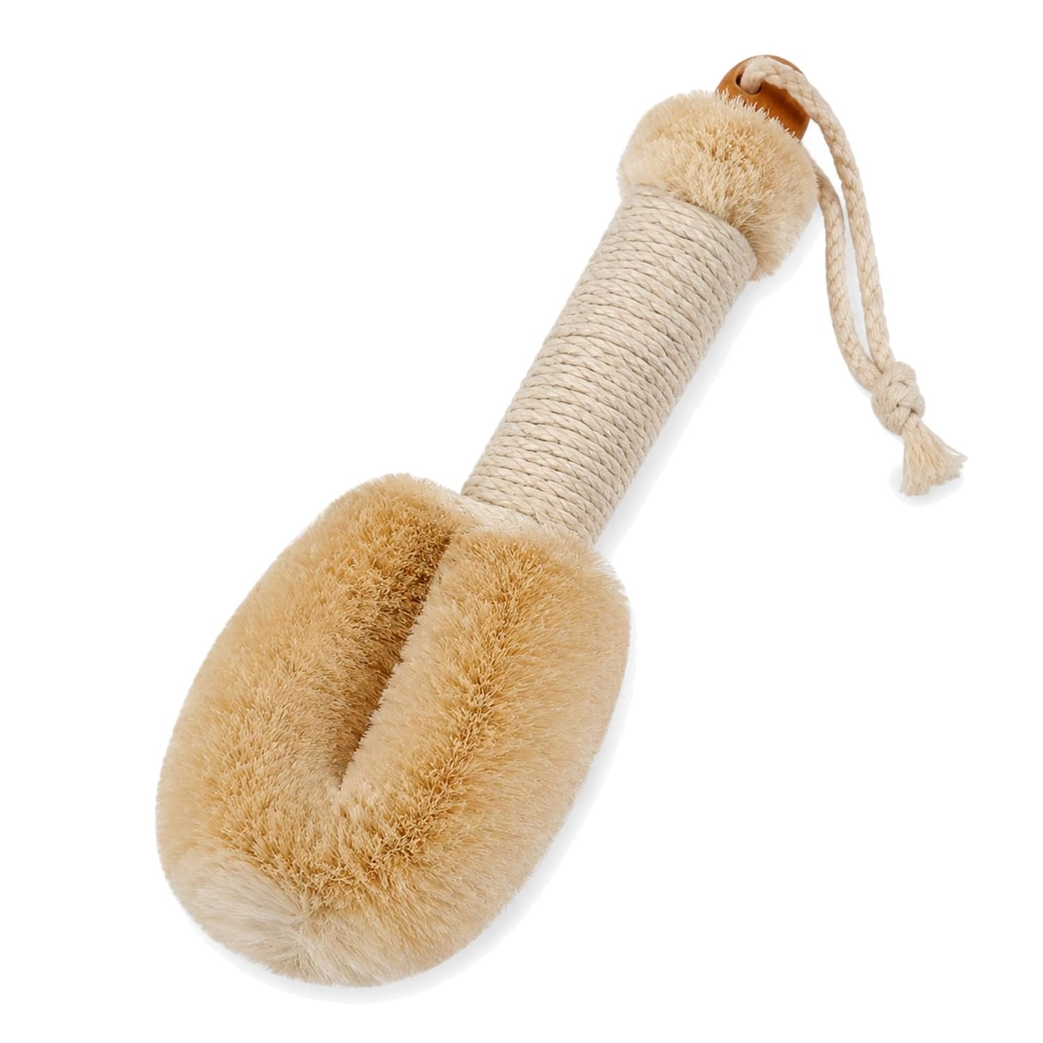 TOUCH ME All Natural Spa Sisal Dry Skin Body Brush, Premium Firm Natural Fibers for Body Exfoliation, Wrapped Handle and Hanging Loop – 9″ Length