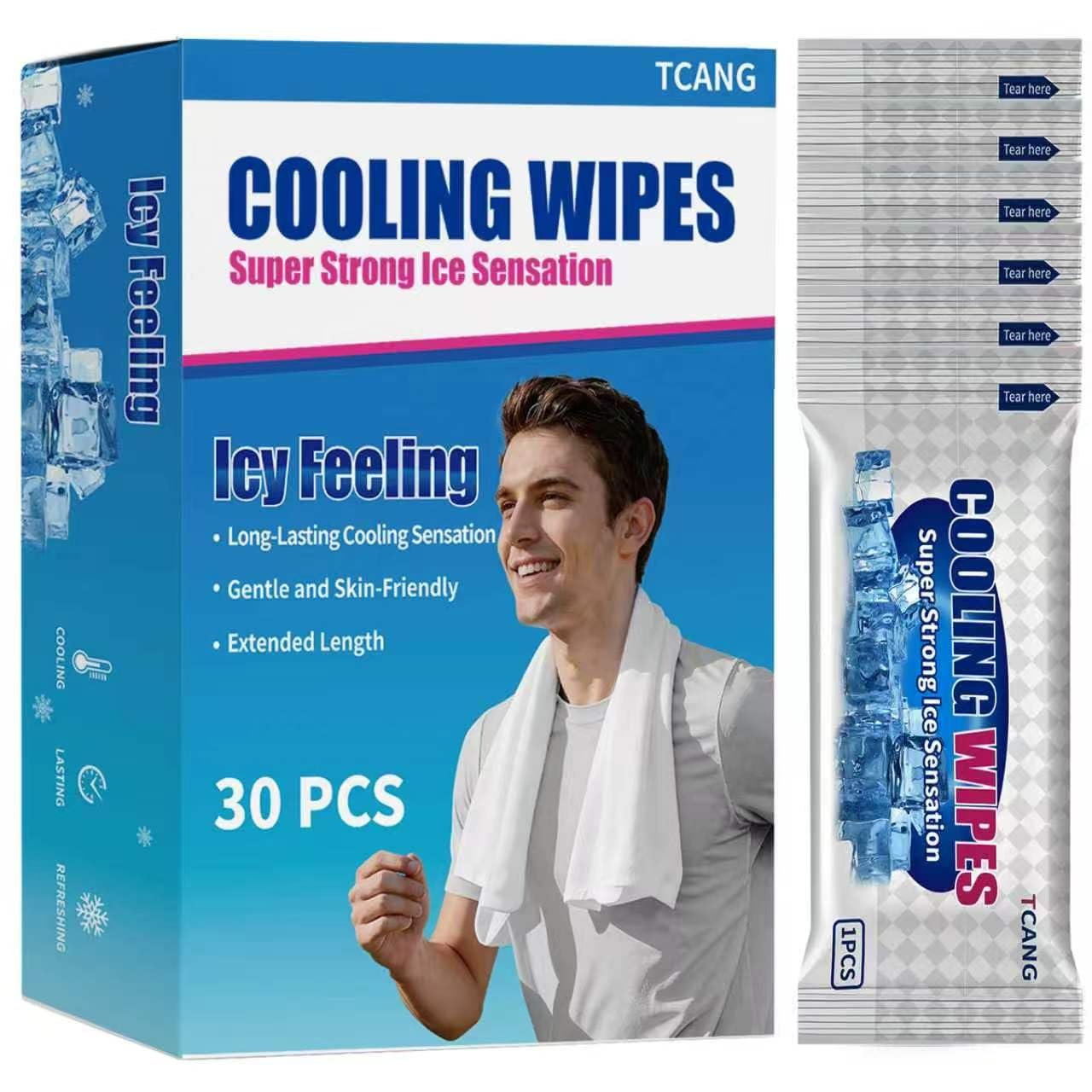 30 Pack Disposable Cooling Wipes, Individually Wrapped No-Rinse Cooling Towels, (25”x 9.84”) Extra-Thick Oversized Ice Towel for Sports, Travel, and Camping in Hot Weather (White)