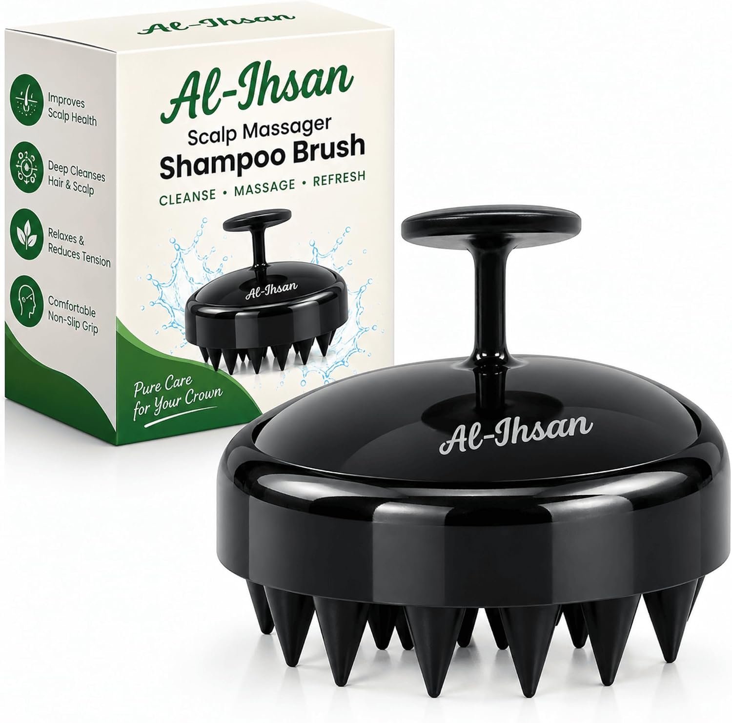 AL-IHSAN Scalp Massager Shampoo Brush – Soft Silicone Bristles Scalp Brush for Hair Growth – Hair Scrubber for Exfoliation and Dandruff Removal – Stress Relief Head Massager for All Hair Type – Black