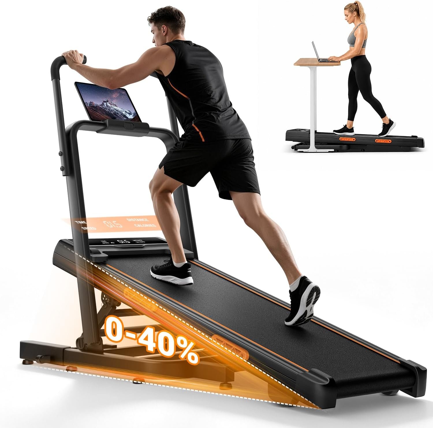 LONTEK 40% Incline Walking Pad Treadmill for Home Foldable with Handle Bar